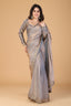 Bluish metalic gray beads and stone work saree