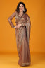 Brown metallic beads and stone work saree