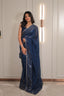Navy Blue Organza Saree with Sequin Work Border – Elegant Party & Festive Wear Saree for Women