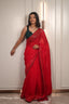 Red Sequin Saree with Green Contrast Blouse – Elegant Party Wear & Festive Designer Saree for Women
