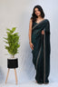 Bottle Green Satin Silk Saree with Sequin Work & Designer Stone Border – Party Wear
