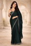 Dark green stone work pure satin saree