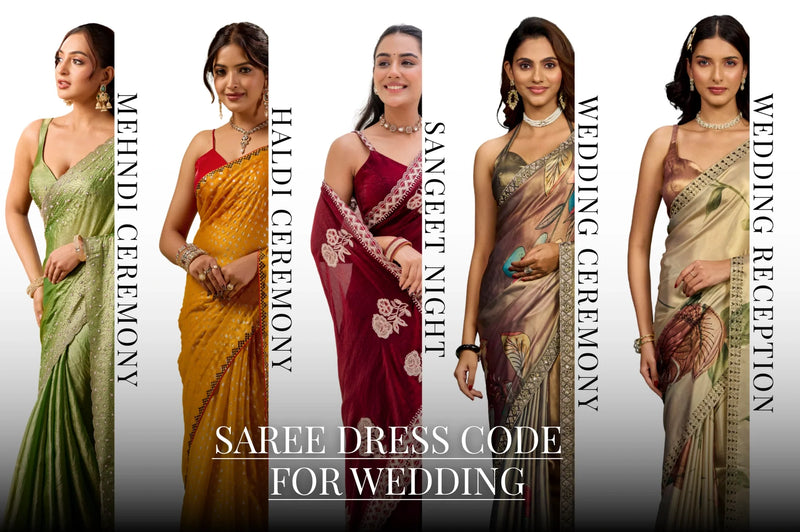 Saree dress code guide for wedding functions, mehndi haldi sangeet reception