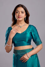 Teal Blue Tissue Silk Saree With Stone Work