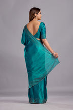 Teal Blue Tissue Silk Saree With Stone Work