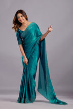Teal Blue Tissue Silk Saree With Stone Work