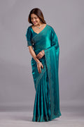 Teal Blue Tissue Silk Saree With Stone Work