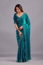 Teal Blue Tissue Silk Saree With Stone Work