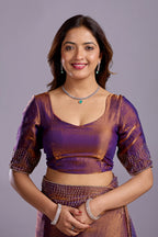 Copper Purple Tissue Silk Saree With Stone Work