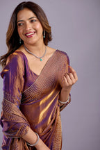 Copper Purple Tissue Silk Saree With Stone Work