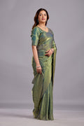 Olive Green Tissue Silk Saree With Stone Work
