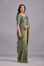 Olive Green Tissue Silk Saree With Stone Work