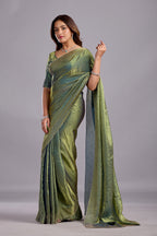 Olive Green Tissue Silk Saree With Stone Work