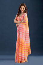 Yellow Red Chiffon Saree With Stone Work