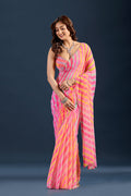 Baby Pink Chiffon Saree With Striped Print
