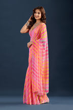 Baby Pink Chiffon Saree With Striped Print