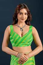 Parrot Green Chiffon Saree With Striped Print