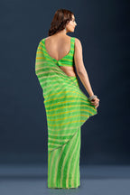 Parrot Green Chiffon Saree With Striped Print