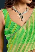 Parrot Green Chiffon Saree With Striped Print