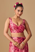 Rose Red Organza Silk Saree With Stone Work