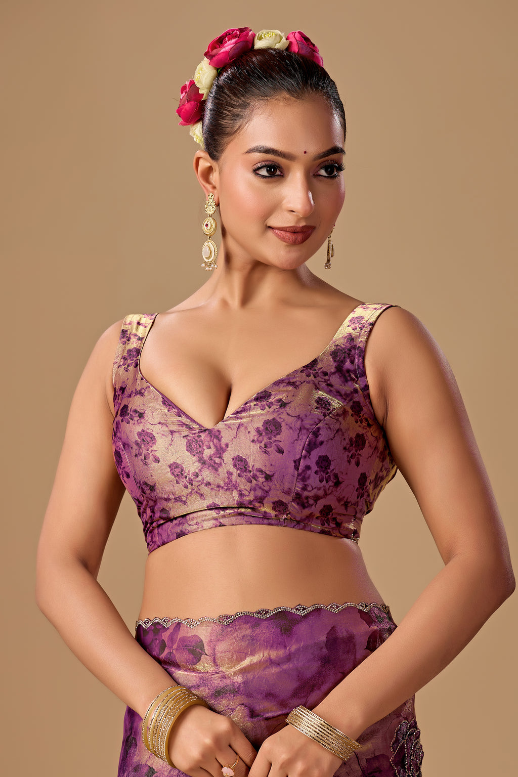 Lavender Organza Silk Saree With Stone Work