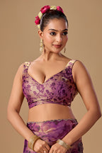 Lavender Organza Silk Saree With Stone Work