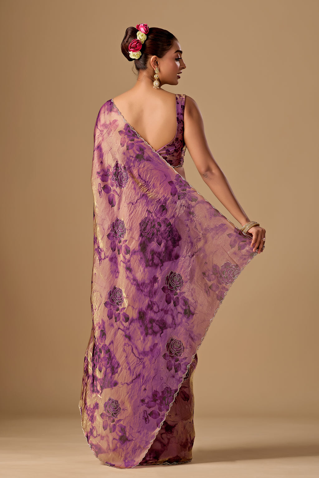 Lavender Organza Silk Saree With Stone Work