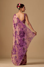 Lavender Organza Silk Saree With Stone Work