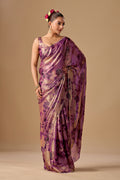 Lavender Organza Silk Saree With Stone Work