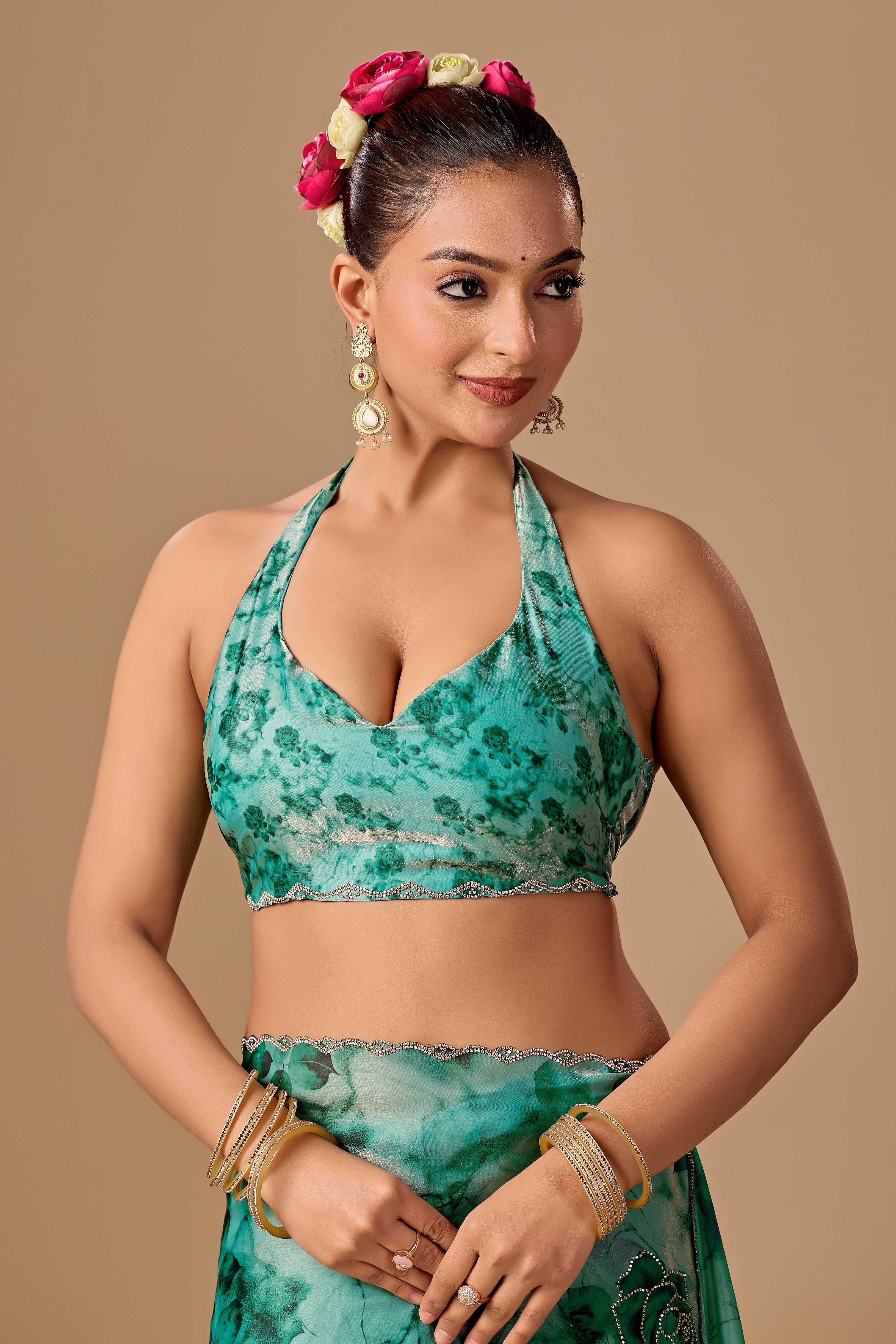 Sea Green Organza Silk Saree With Stone Work