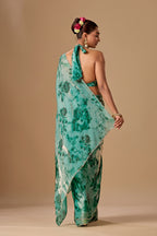 Sea Green Organza Silk Saree With Stone Work