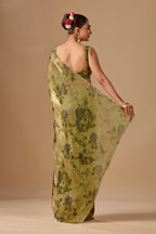 Olive Green Organza Silk Saree With Stone Work