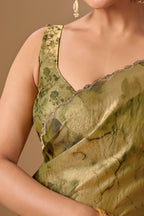 Olive Green Organza Silk Saree With Stone Work