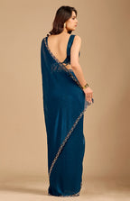 Green Floral Blossom Ready To Wear Foil Saree