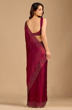 Wine Tissue Silk Saree With Stone Work