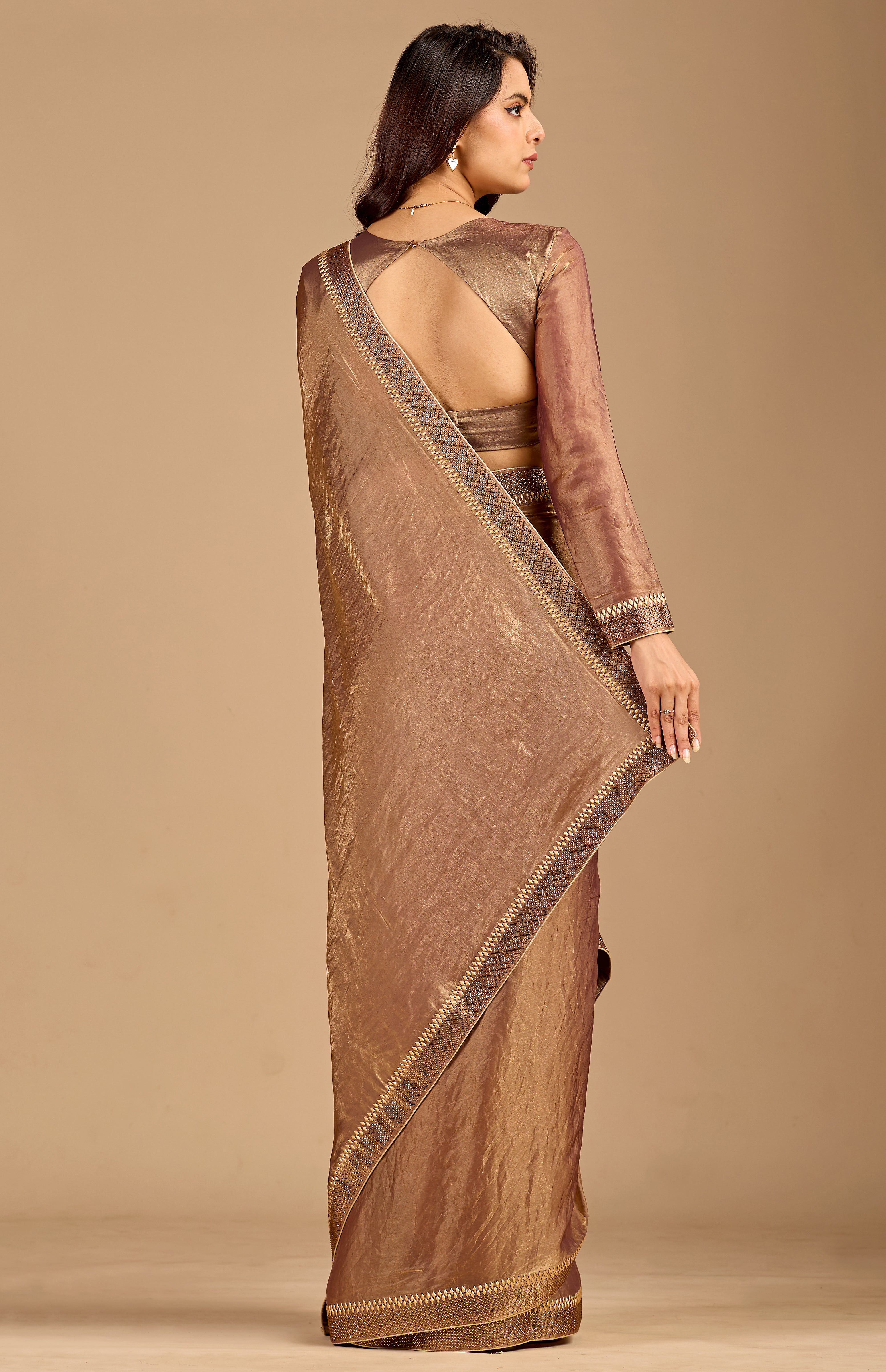 rose gold Silk Foil Printed Saree