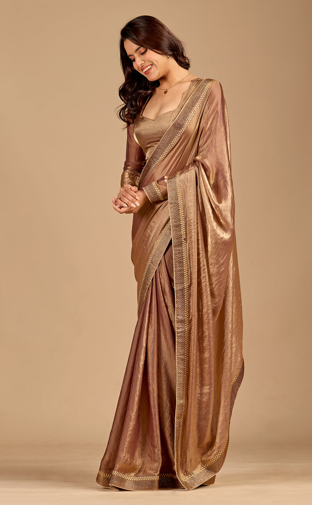 rose gold Silk Foil Printed Saree