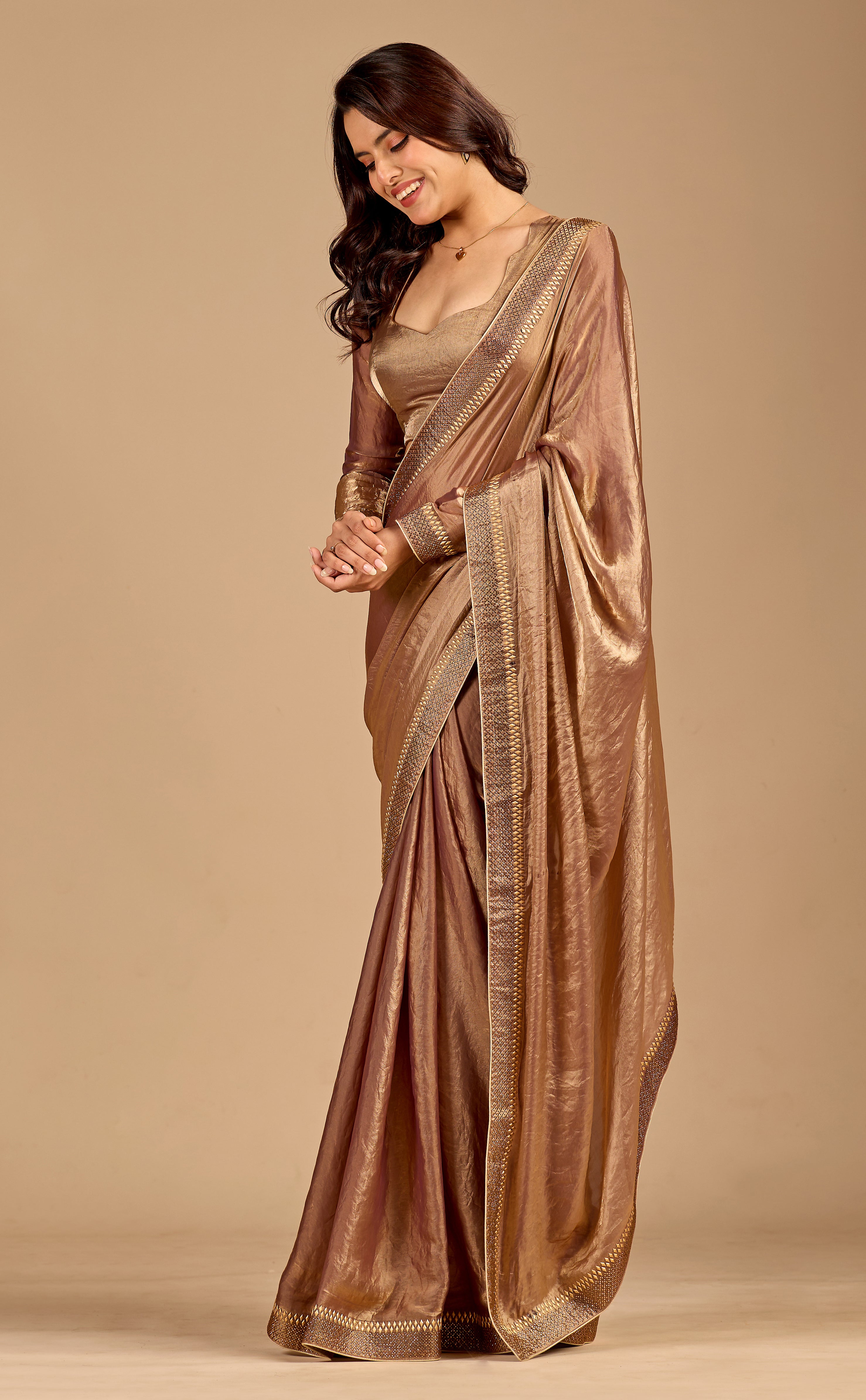 rose gold Silk Foil Printed Saree
