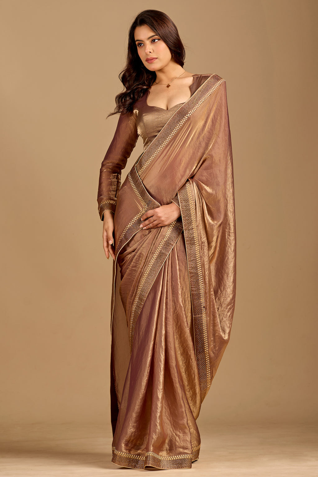 rose gold Silk Foil Printed Saree
