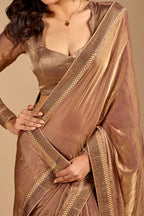 rose gold Silk Foil Printed Saree