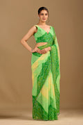 Parrot Green Chiffon Saree With Bandhani Print