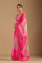 Red Chiffon Saree With Bandhani Print