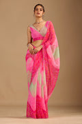 Red Chiffon Saree With Bandhani Print