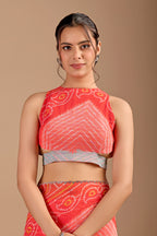 Orange Chiffon Saree With Bandhani Print