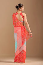 Orange Chiffon Saree With Bandhani Print