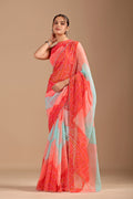 Orange Chiffon Saree With Bandhani Print