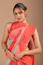 Orange Chiffon Saree With Bandhani Print