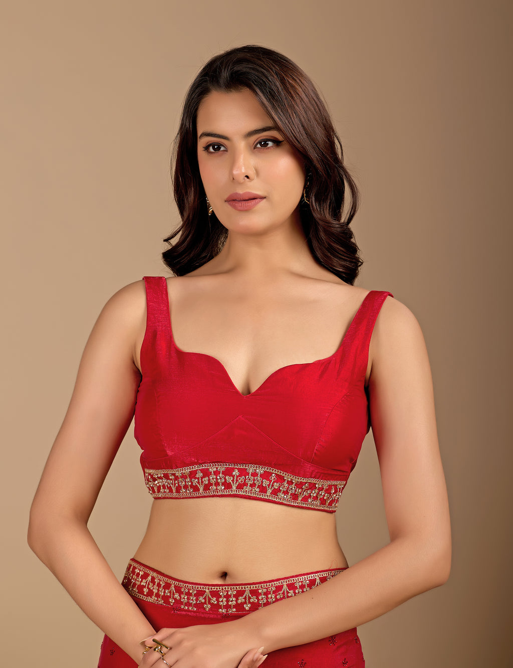 Crimson Red Tissue Silk Saree With Zari Embroidery