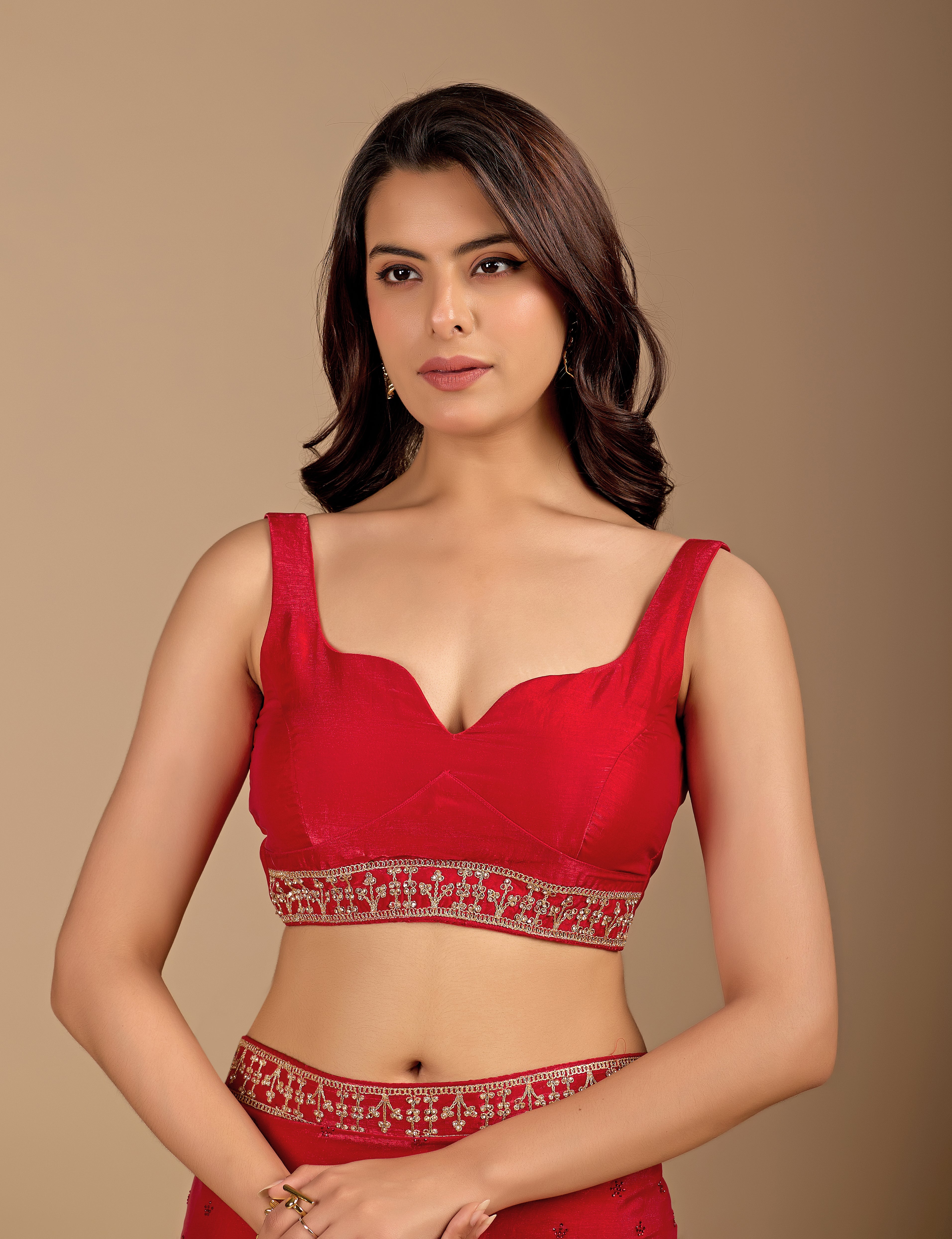 Crimson Red Tissue Silk Saree With Zari Embroidery
