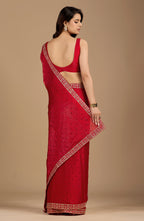 Crimson Red Tissue Silk Saree With Zari Embroidery